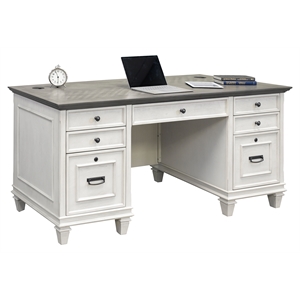 Bowery Hill Wood Double Pedestal Desk Executive Desk in White