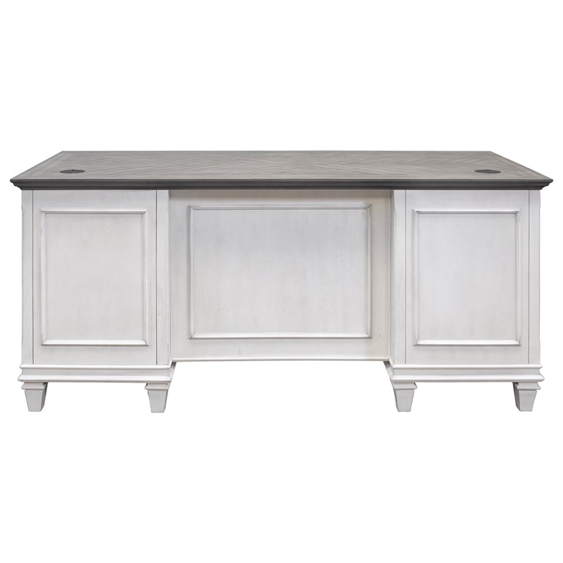Bowery Hill Wood Double Pedestal Desk Executive Desk in White