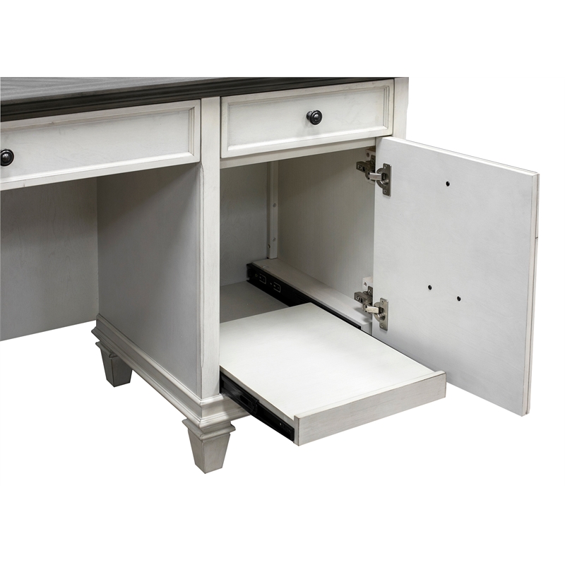 Bowery Hill Wood Credenza Office Desk Writing Table in White