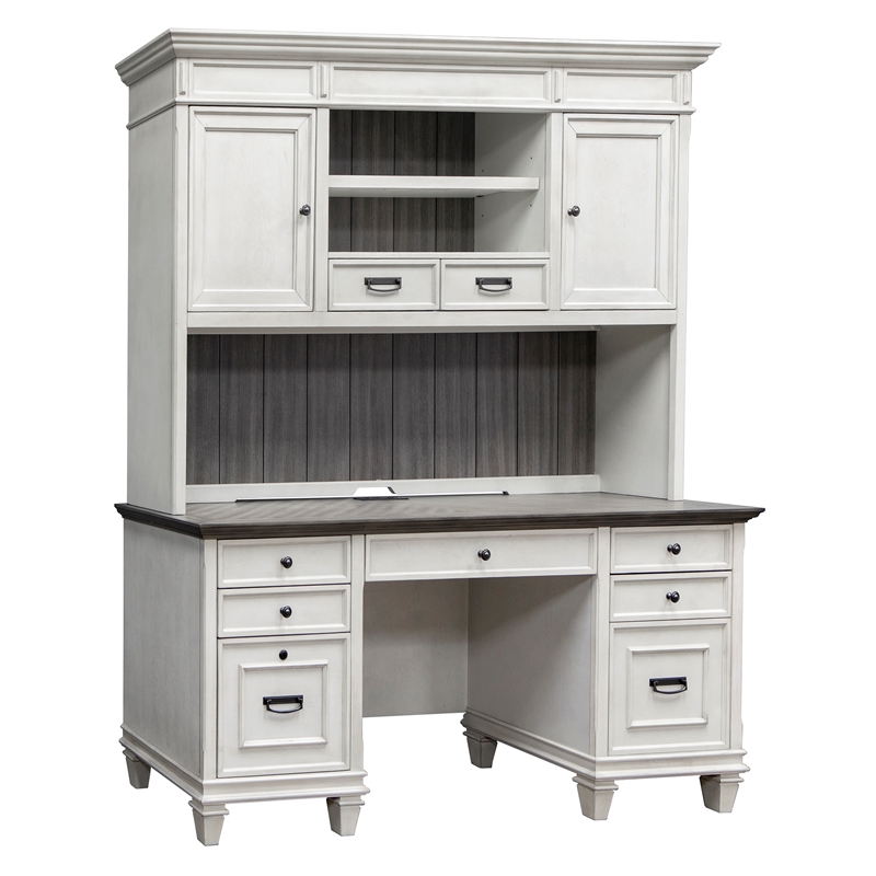 Bowery Hill Wood Credenza Office Desk Writing Table in White