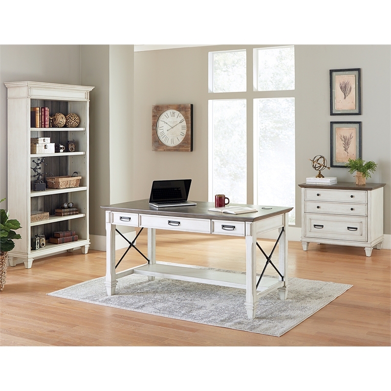 Bowery Hill Open Wood Bookcase Storage Cabinet Office Shelves in White