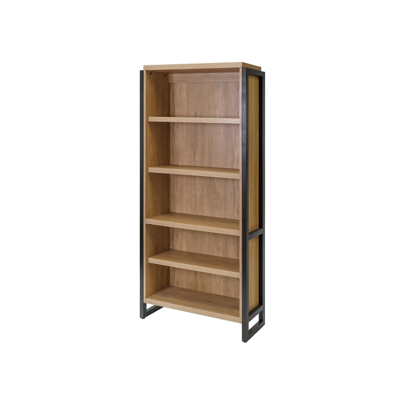 Bowery Hill Modern Open Wood Laminate Bookcase Fully Assembled Light in Brown