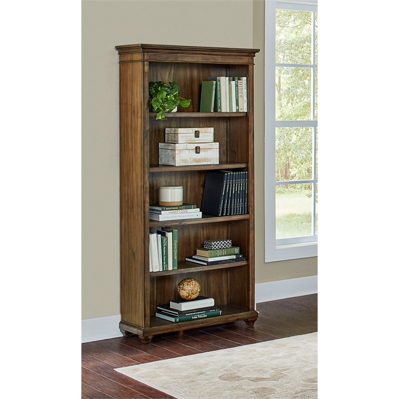 Bowery Hill Wood Open Bookcase Office Storage Fully Assembled in in Brown
