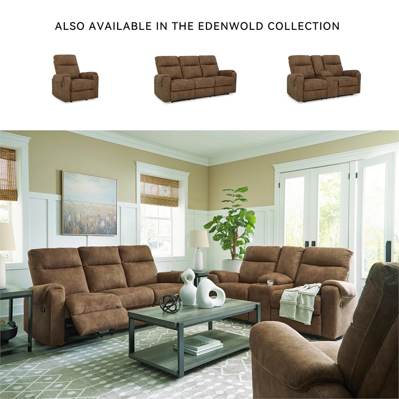 Bowery Hill Contemporary Brown Reclining Loveseat with Console