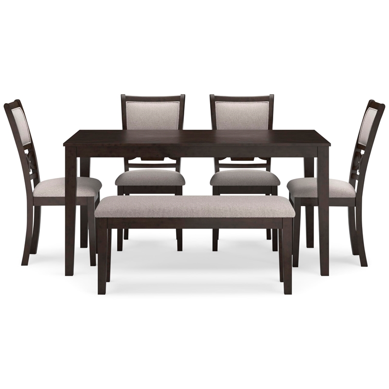 Bowery Hill Contemporary Brown Dining Table and 4 Chairs and Bench - Set of 6