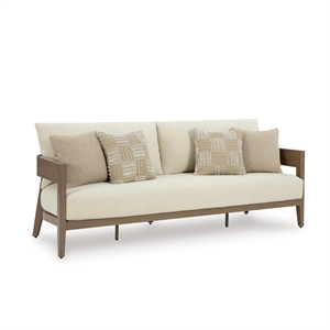 Bowery Hill Contemporary Outdoor Sofa in Dark Brown & White Finish
