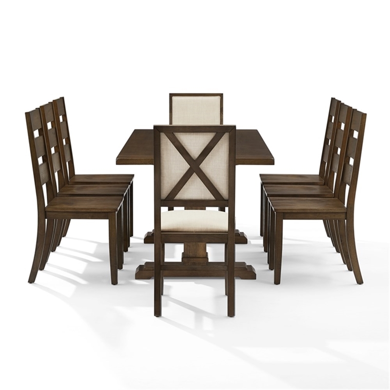 Bowery Hill 9-Piece Dining Table Set in Dark Oak/Creme