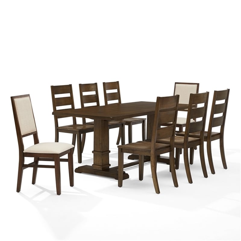 Bowery Hill 9-Piece Dining Table Set in Dark Oak/Creme