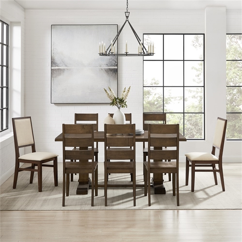 Bowery Hill 9-Piece Dining Table Set in Dark Oak/Creme