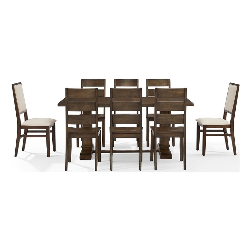 Bowery Hill 9-Piece Dining Table Set in Dark Oak/Creme