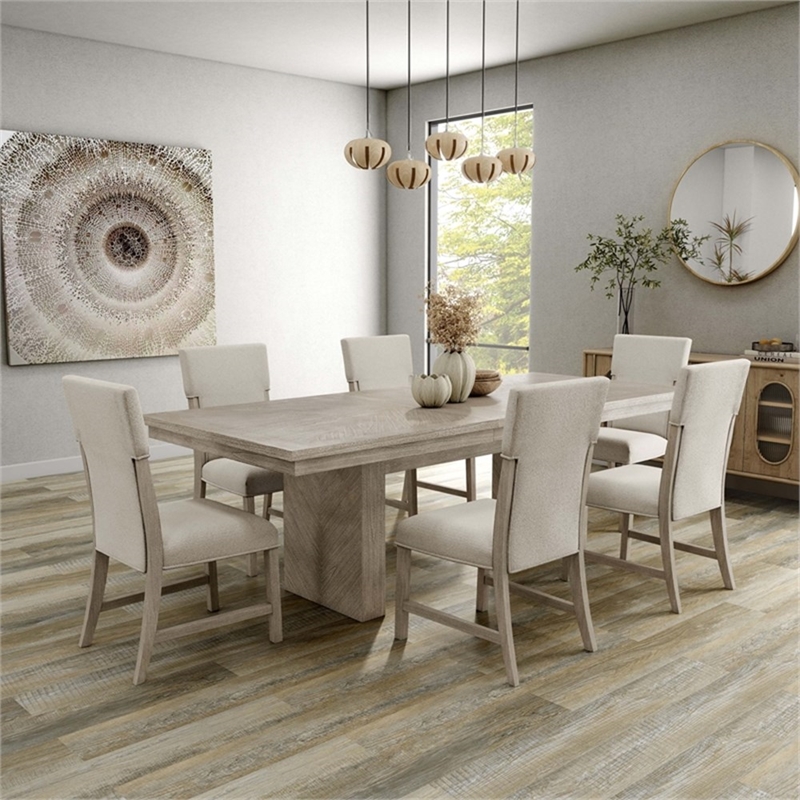 Bowery Hill Wood 7-Piece Dining Table Set in Natural