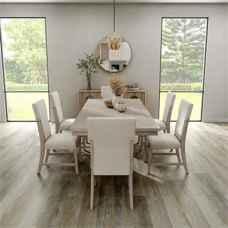 Bowery Hill Wood 7-Piece Dining Table Set in Natural