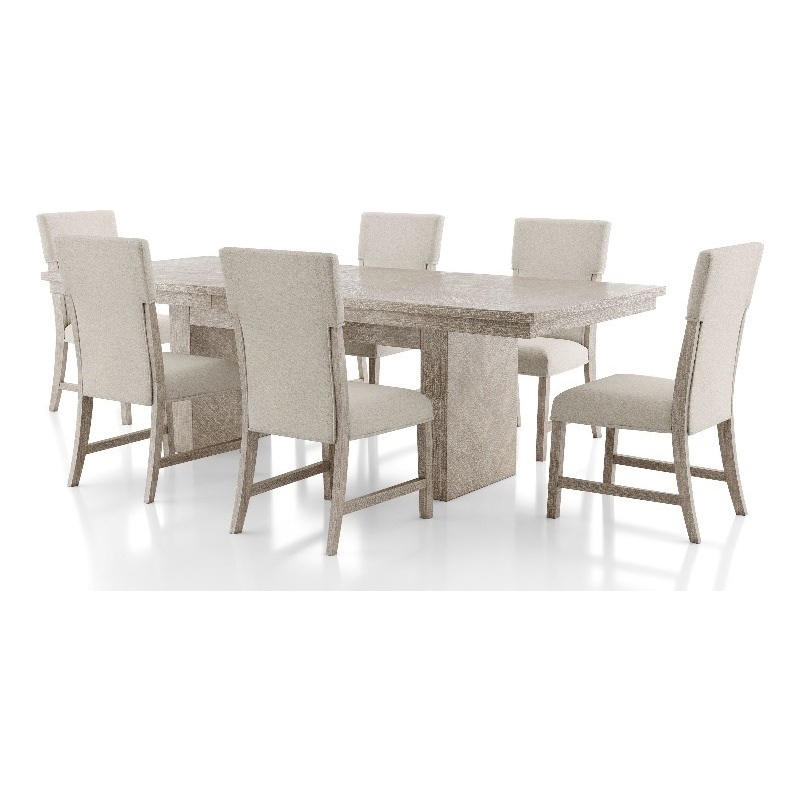 Bowery Hill Wood 7-Piece Dining Table Set in Natural