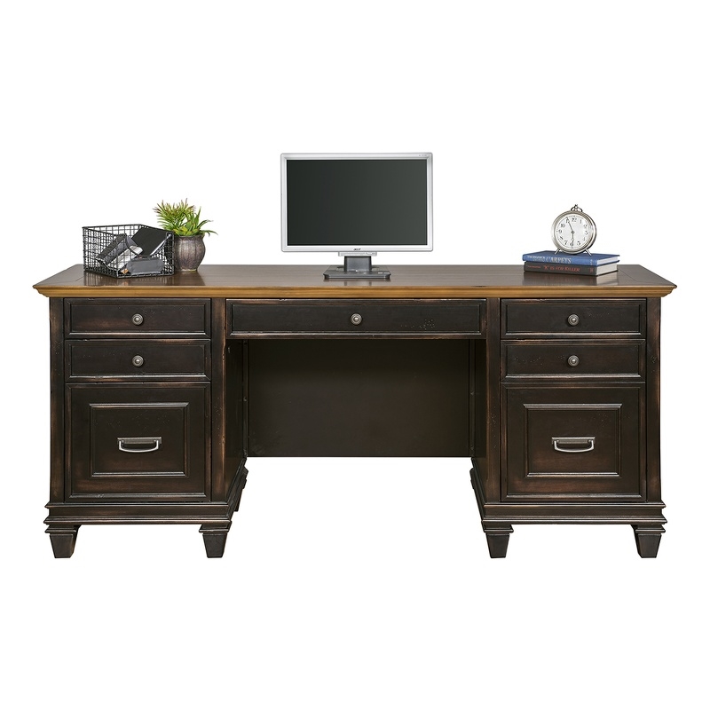 Bowery Hill Set of 3 Credenza Office Desk & Bookcase with Doors & Filing Cabinet