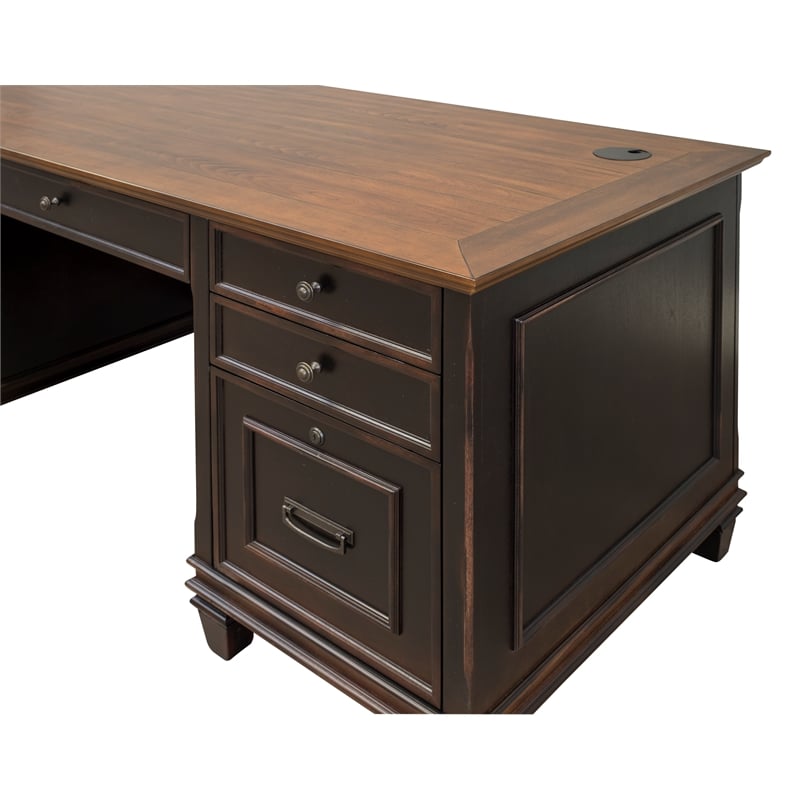 Bowery Hill Set of 2 Traditional Double Pedestal Office Desk & Bookcase