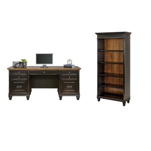 Bowery Hill Set of 2 Credenza Office Desk Writing Table & Bookcase