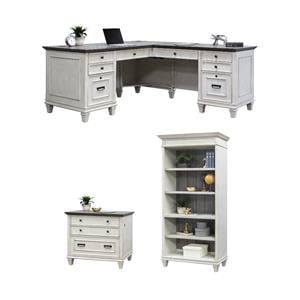 Bowery Hill Set of 3 L-Shaped Office Desk & Open Bookcase & File Cabinet - White