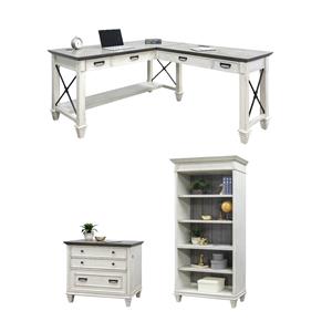 Bowery Hill Set of 3 L-Shaped Desk & Open Bookcase & File Cabinet in White