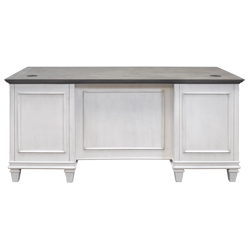Bowery Hill Set of 3 Double Pedestal Desk & Open Bookcase & File Cabinet - White