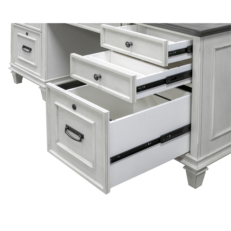Bowery Hill Set of 3 Double Pedestal Desk & Open Bookcase & File Cabinet - White
