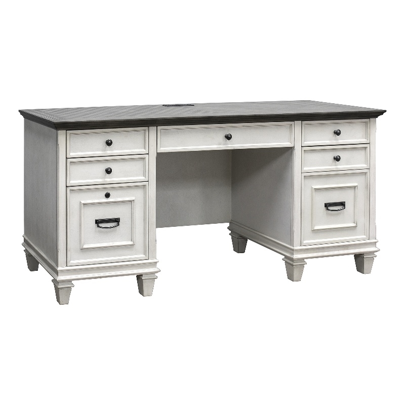 Bowery Hill Set of 3 Credenza Office Desk & Open Bookcase & File Cabinet - White