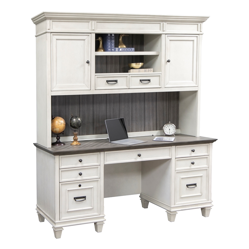 Bowery Hill Set of 3 Credenza Office Desk & Open Bookcase & File Cabinet - White