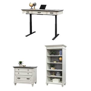 Bowery Hill Set of 3 Writing Office Desk & Open Bookcase & File Cabinet in White