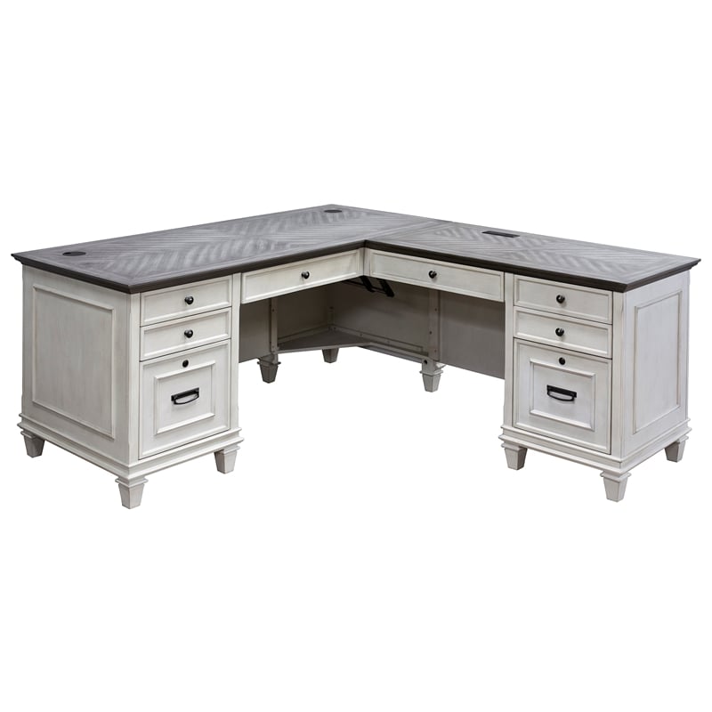Bowery Hill Set of 3 L-Shaped Office Desk & Bookcase with Doors & File Cabinet