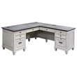 Bowery Hill Set of 3 L-Shaped Office Desk & Bookcase with Doors & File Cabinet