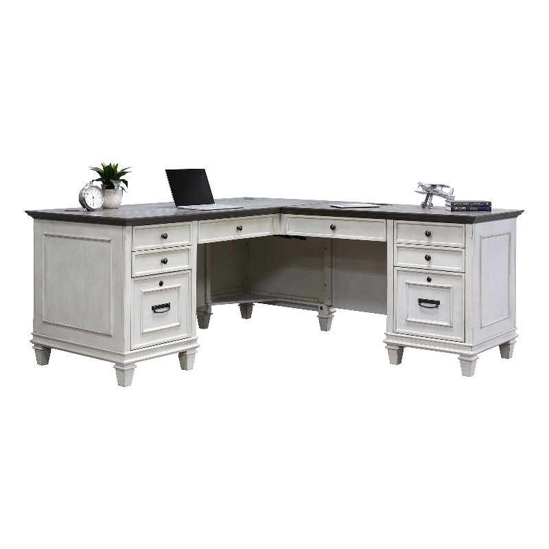 Bowery Hill Set of 3 L-Shaped Office Desk & Bookcase with Doors & File Cabinet