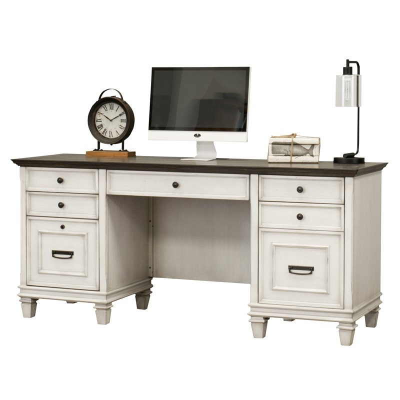 Bowery Hill Set of 3 Double Pedestal Desk & Bookcase with Doors & File Cabinet