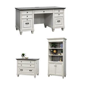 Bowery Hill Set of 3 Credenza Office Desk & Bookcase with Doors & File Cabinet