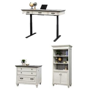 Bowery Hill Set of 3 Writing Office Desk & Bookcase with Doors & File Cabinet