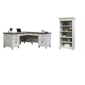 Bowery Hill Set of 2 L-Desk Writing Office Desk and Open Bookcase in White