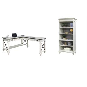 Bowery Hill Set of 2 Contemporary L-Shaped Desk and Open Bookcase in White