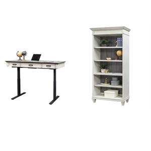 Bowery Hill Set of 2 Writing Office Desk and Open Bookcase in White