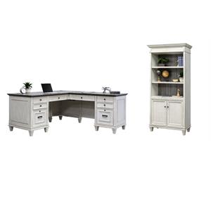Bowery Hill Set of 2 L-Desk Writing Office Desk and Bookcase with Doors in White