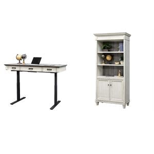 Bowery Hill Set of 2 Writing Office Desk and Bookcase with Doors in White