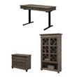 Bowery Hill Set of 3 Sit/Stand Desk & Glass Display Bookcase & Filing Cabinet