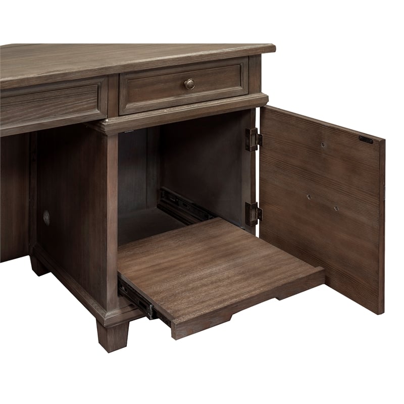 Bowery Hill Set of 3 Credenza Desk & Glass Display Bookcase & Filing Cabinet
