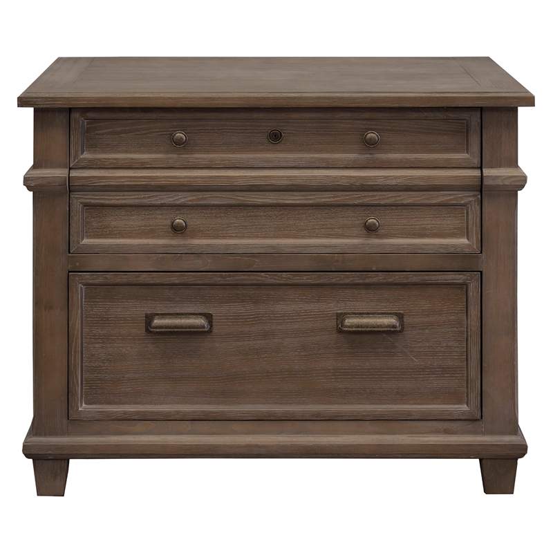 Bowery Hill Set of 3 Credenza Desk & Glass Display Bookcase & Filing Cabinet