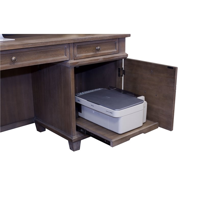 Bowery Hill Set of 3 Credenza Desk & Glass Display Bookcase & Filing Cabinet