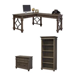 Bowery Hill 3Pc Set L-Desk & Return Office Desk & Open Bookcase & Filing Cabinet