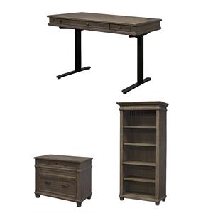 Bowery Hill Set of 3 Electronic Sit/Stand Desk & Open Bookcase & Filing Cabinet
