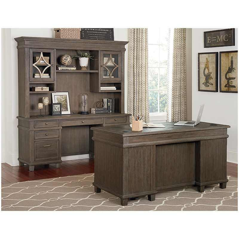 Bowery Hill Set of 3 Credenza Office Desk & Open Bookcase & Filing Cabinet