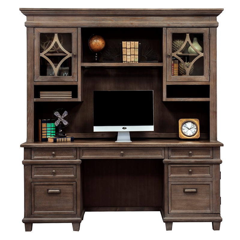 Bowery Hill Set of 3 Credenza Office Desk & Open Bookcase & Filing Cabinet