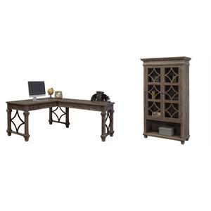 Bowery Hill Set of 2 Open L-Desk & Return Writing Desk & Glass Display Bookcase