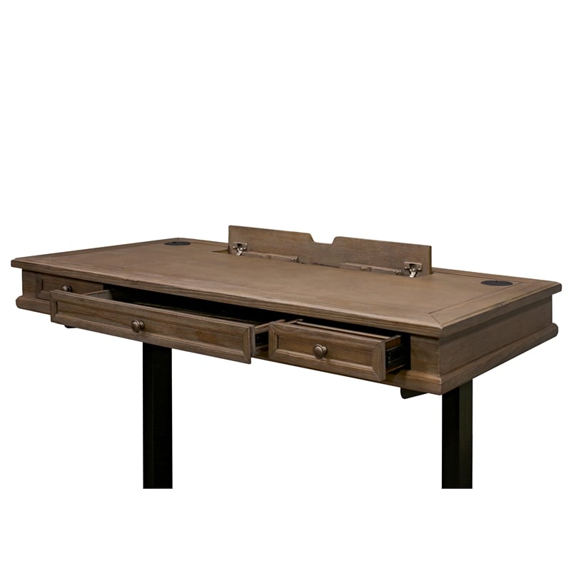 Bowery Hill Set of 2 Electronic Sit/Stand Desk and Glass Display Bookcase - Gray