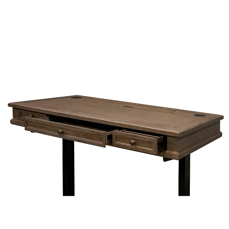 Bowery Hill Set of 2 Electronic Sit/Stand Desk and Glass Display Bookcase - Gray