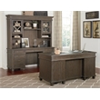 Bowery Hill Set of 2 Credenza Desk Writing Table and Glass Display Bookcase